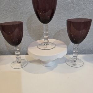 Set Of 3 Artland Amethyst Handblown Clear Bubble Stem Wine Gobblets
